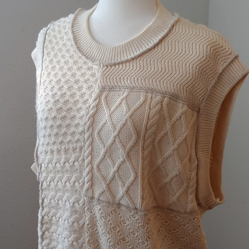 Free People Take The Plunge Knitted Cable Vest in Cream Women's XS